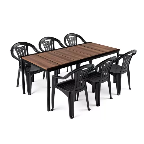 Rowen Large 6+1 Gartenmöbel-Set Walnuss graphit