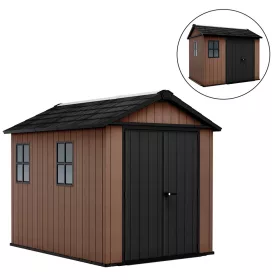 Newton Plus breit 9 x 7,5 Kunststoff-Gartenhaus braun