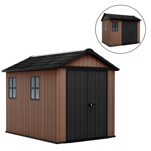 Newton Plus breit 9 x 7,5 Kunststoff-Gartenhaus braun