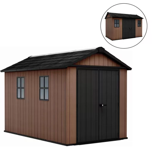 Newton Plus breit 11 x 7,5 Kunststoff-Gartenhaus braun