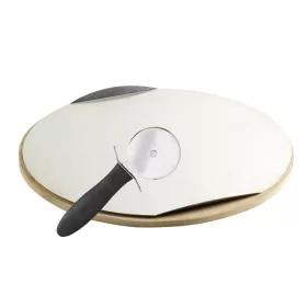 Pizzastein mit Aluminiumschale und Messer