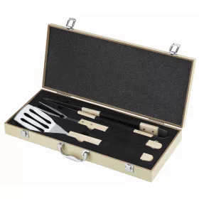 Set aus 3 Grillwerkzeugen in Holzkiste