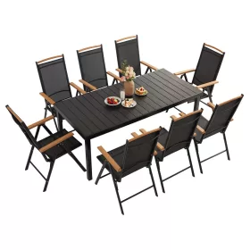 IZZY Gartenmöbel Set für 8 Personen schwarze Tischplatte