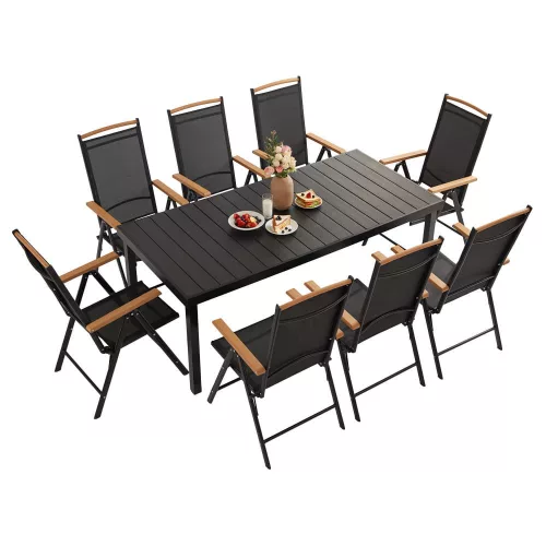 IZZY Gartenmöbel Set für 8 Personen schwarze Tischplatte