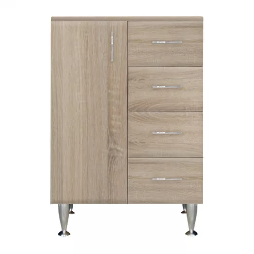 Bianca Plus 60 niedriger Kleiderschrank mit 1 Tür, 4 Schubladen, Eiche sonoma, links