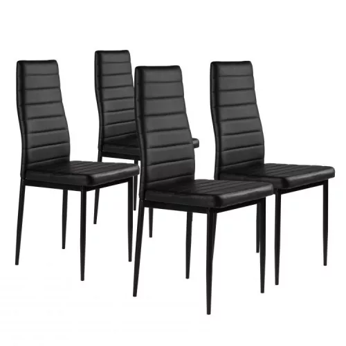 Set aus 4 Stühlen mit hoher Rückenlehne aus schwarzem Lederimitat