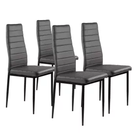   Set aus 4 grauen Kunstleder-Esszimmerstühlen mit hoher Rückenlehne