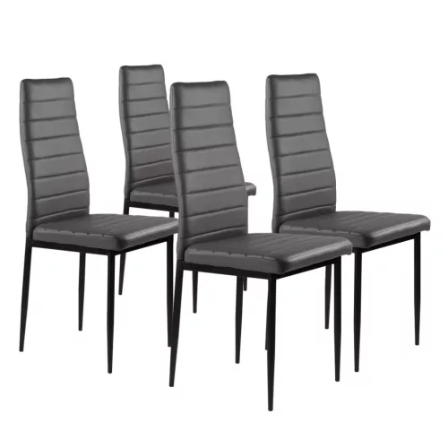 Set aus 4 grauen Kunstleder-Esszimmerstühlen mit hoher Rückenlehne