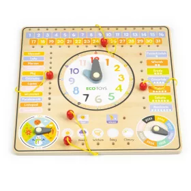 Interaktive Holzlehrtafel mit Kalender und Uhr