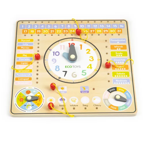 Interaktive Holzlehrtafel mit Kalender und Uhr