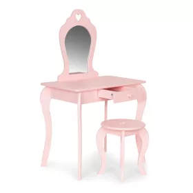 Kinderschminktisch aus Holz mit Spiegel rosa