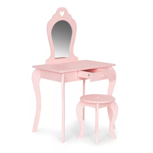 Kinderschminktisch aus Holz mit Spiegel rosa