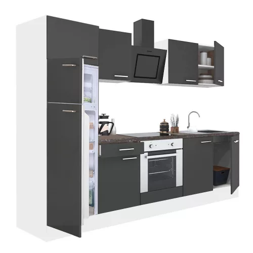 Yorki 270 Küchenzeile mit Backofen unten, Gefrierschrank oben und Kühlschrank