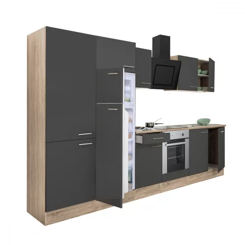 Yorki 330 Küchenzeile mit Backofen unten, Gefrierschrank oben und Kühlschrank