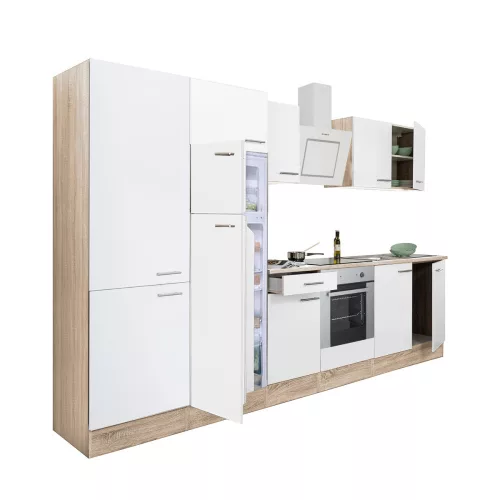 Yorki 330 Küchenzeile mit Backofen unten, Gefrierschrank oben und Kühlschrank