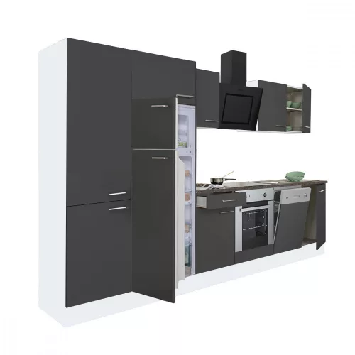 Yorki 340 Küchenzeile mit Backofen unten, Gefrierschrank oben und Kühlschrank