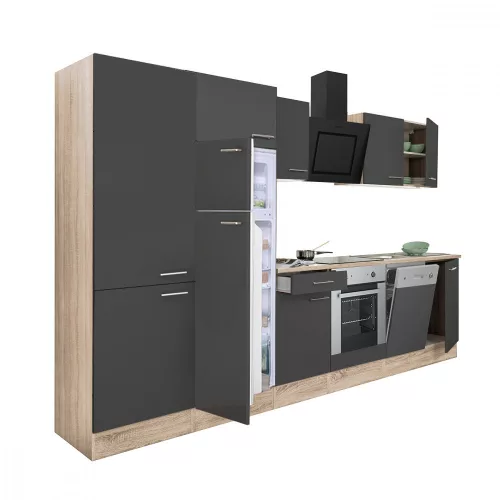 Yorki 340 Küchenzeile mit Backofen unten, Gefrierschrank oben und Kühlschrank