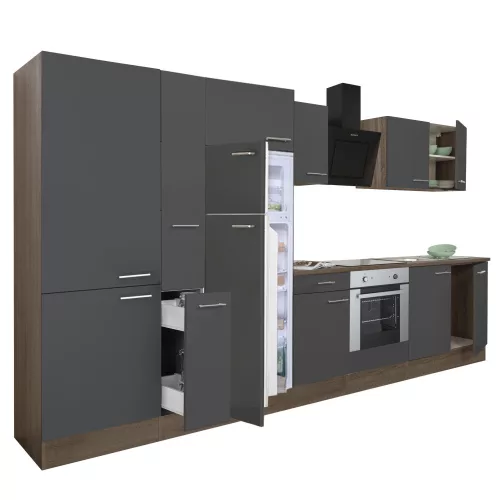 Yorki 360 Küchenzeile mit Backofen unten, Gefrierschrank oben und Kühlschrank
