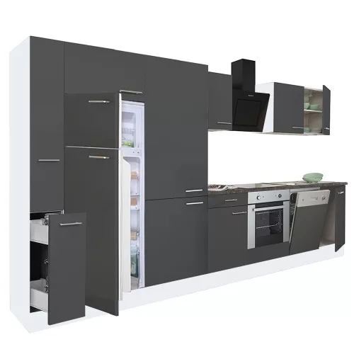 Yorki 370 Küchenzeile mit Backofen unten, Gefrierschrank oben und Kühlschrank