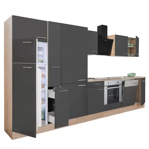 Yorki 370 Küchenzeile mit Backofen unten, Gefrierschrank oben und Kühlschrank