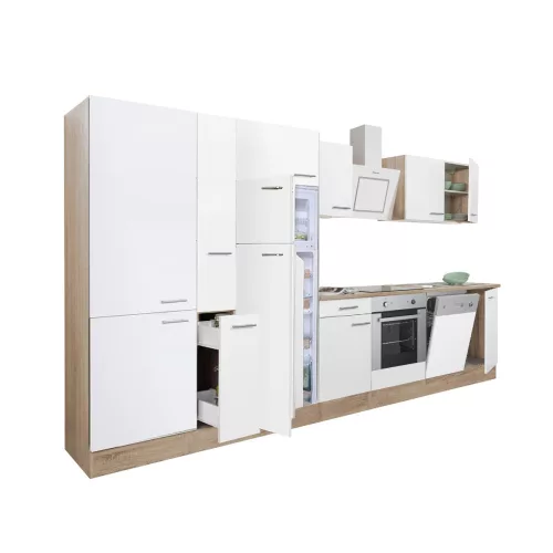 Yorki 370 Küchenzeile mit Backofen unten, Gefrierschrank oben und Kühlschrank
