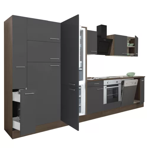 Yorki 370 Küchenzeile mit Backofen unten, Kühlschrank unten und Kühlschrank