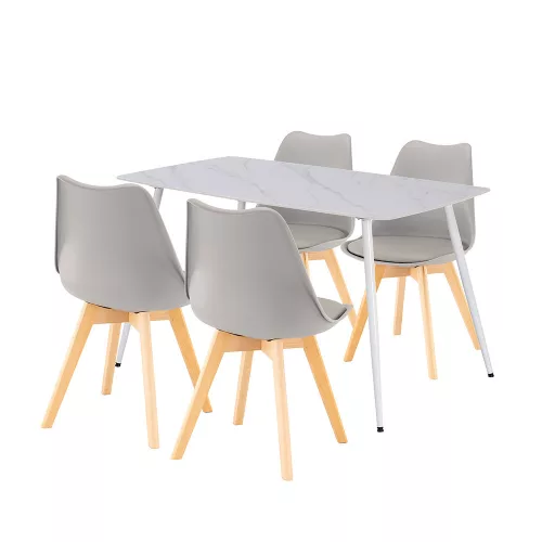 Ravena 4+1 Esstisch-Set weiß-grau