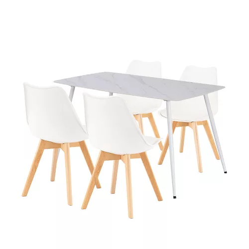 Ravena 4+1 Esstisch-Set weiß-weiß