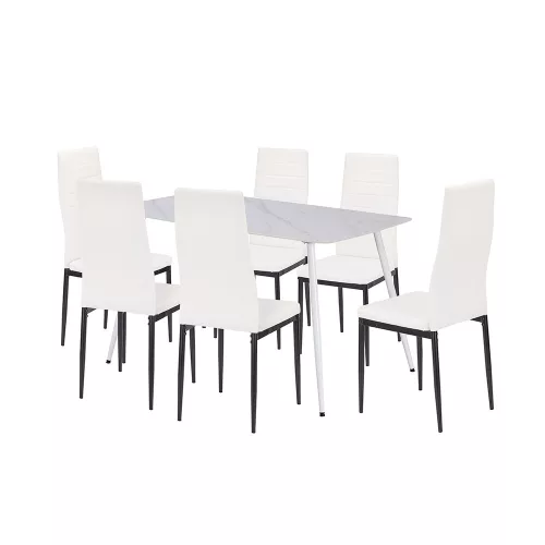Renton 6+1 Esstisch-Set weiß-schwarz