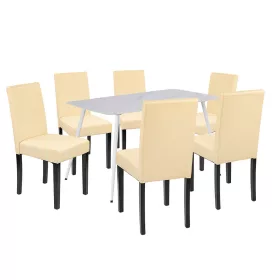 Megan 6+1 Esstisch-Set weiß-beige