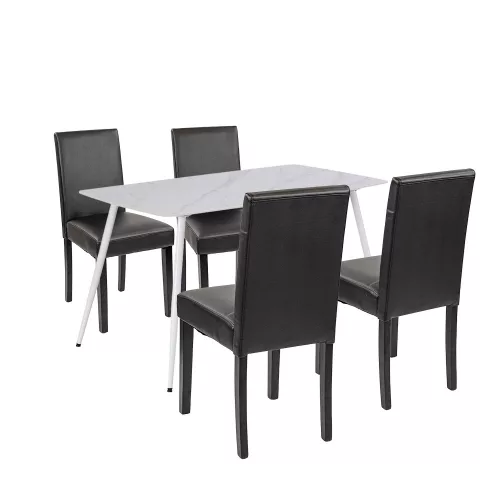 Megan 4+1 Esstisch-Set weiß-schwarz