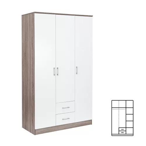 Miami Kleiderschrank 120x205 cm weiß-york Eiche