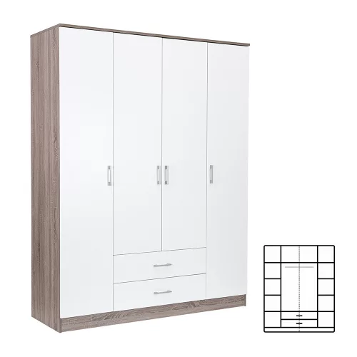 Miami Kleiderschrank 160x205 cm weiß-york Eiche