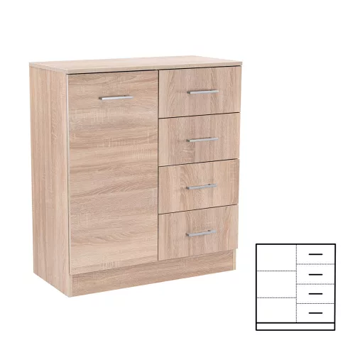 Miami kommode 1 tür 4 schubladen 80x92 cm sonoma eiche-sonoma eiche