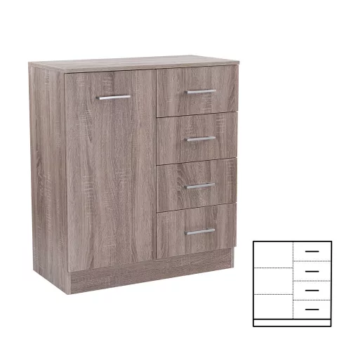 Miami sideboard 1 tür 4 schubladen 80x92 cm york eiche-york eiche