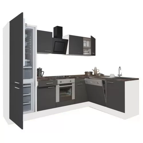 Yorki 280 Eckküchenzeile mit unterem Backofen, Sub-Kühlschrank mit Kühlschrank