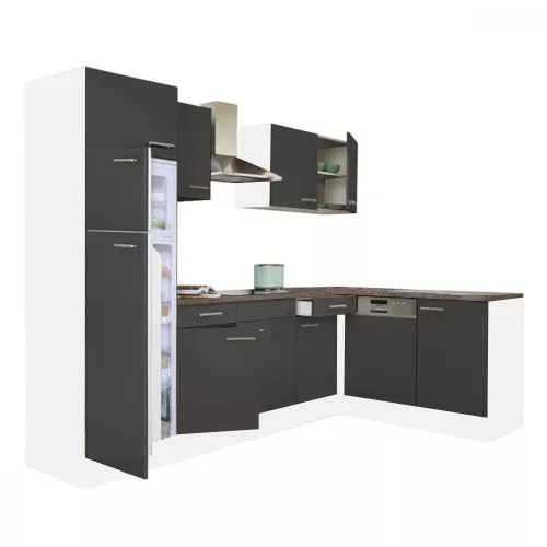 Yorki 280 Eck-Küchenzeile mit unterem Backofen und Kühlschrank mit Gefrierfach