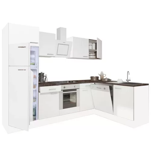 Yorki 280 Eck-Küchenzeile mit unterem Backofen und Kühlschrank mit Gefrierfach