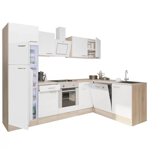 Yorki 280 Eck-Küchenzeile mit unterem Backofen und Kühlschrank mit Gefrierfach
