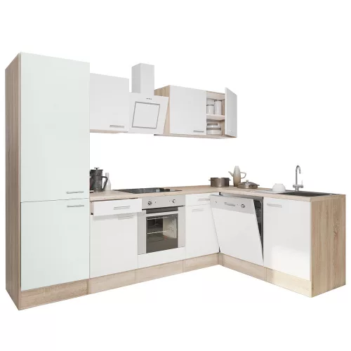 Yorki 280 Eck-Küchenzeile mit unterem Backofen, Regalversion