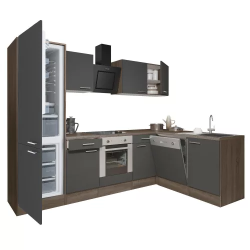 Yorki 280 Eckküchenzeile mit unterem Backofen, Sub-Kühlschrank mit Kühlschrank