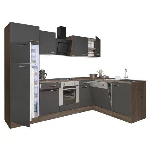 Yorki 280 Eck-Küchenzeile mit unterem Backofen und Kühlschrank mit Gefrierfach