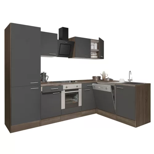 Yorki 280 Eck-Küchenzeile mit unterem Backofen, Regalversion
