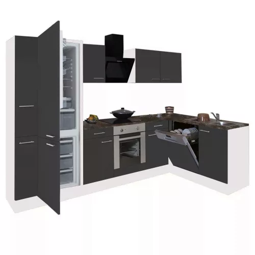 Yorki 310 Eckküchenzeile mit unterem Backofen, Sub-Kühlschrank mit Kühlschrank
