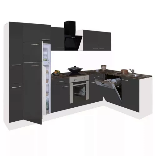 Yorki 310 Eckküchenzeile mit unterem Backofen und oberem Gefrier- und Kühlschrank