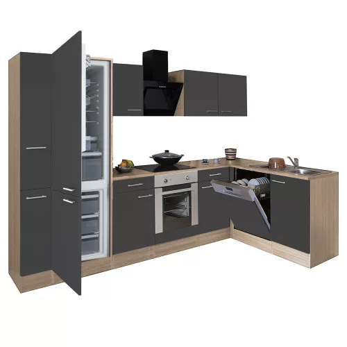 Yorki 310 Eckküchenzeile mit unterem Backofen, Sub-Kühlschrank mit Kühlschrank
