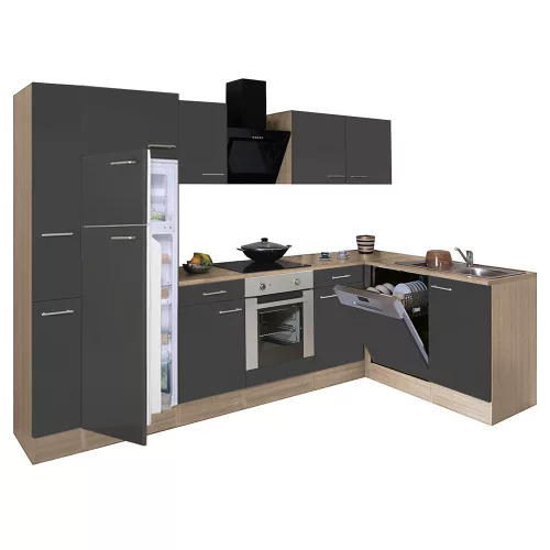 Yorki 310 Eckküchenzeile mit unterem Backofen und oberem Gefrier- und Kühlschrank