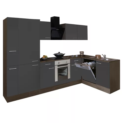 Yorki 310 Eck-Küchenzeile mit unterem Backofen, Regalversion