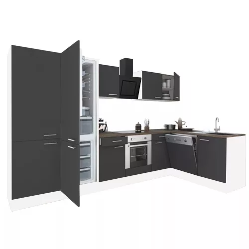 Yorki 340 Eckküchenzeile mit unterem Backofen, Sub-Kühlschrank mit Kühlschrank