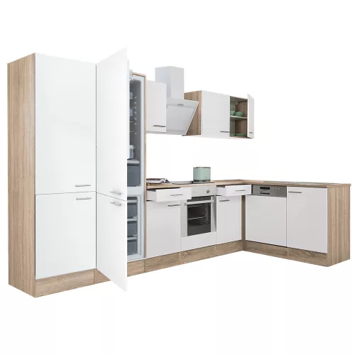Yorki 340 Eckküchenzeile mit unterem Backofen, Sub-Kühlschrank mit Kühlschrank